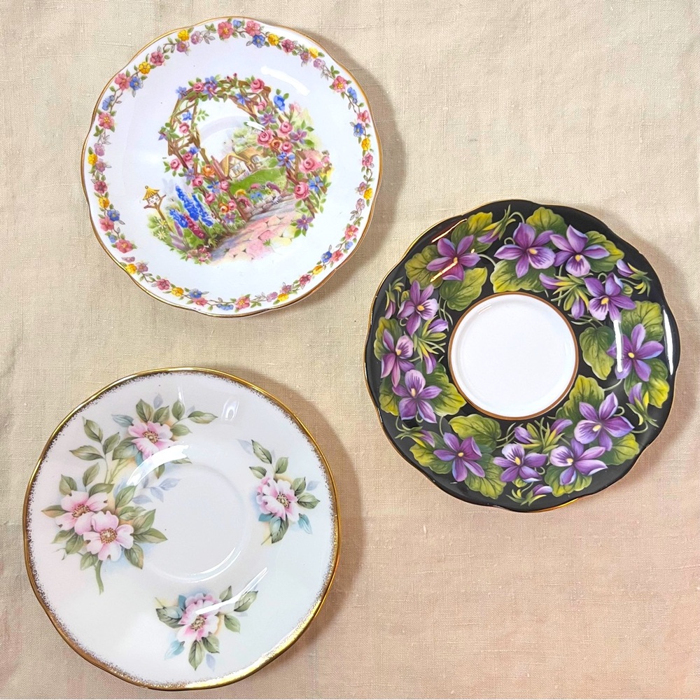 3  Beautiful Vintage Floral Saucer That Can Be Used As Decor